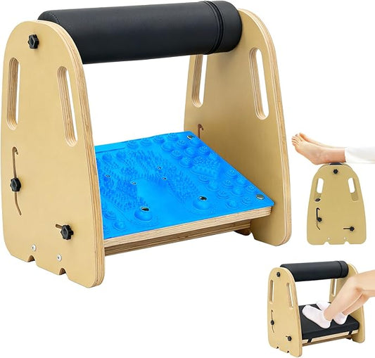 Adjustable Wooden Under Desk Foot Rest｜15.75” Height｜Detachable｜Interchangeable Leather & Massage Pads｜for Office/Home/Gaming/Study Desk Essentials - Blue