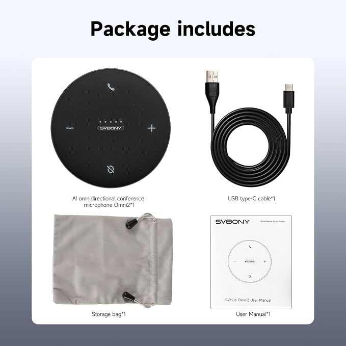SVBONY SVHub Omni2 Conference Speaker and Microphone, Portable Speakerphone, 4 Noise-Canceling Microphones, Enhanced Voice Pickup, 8 Hours of Call Time, for Home Office Use