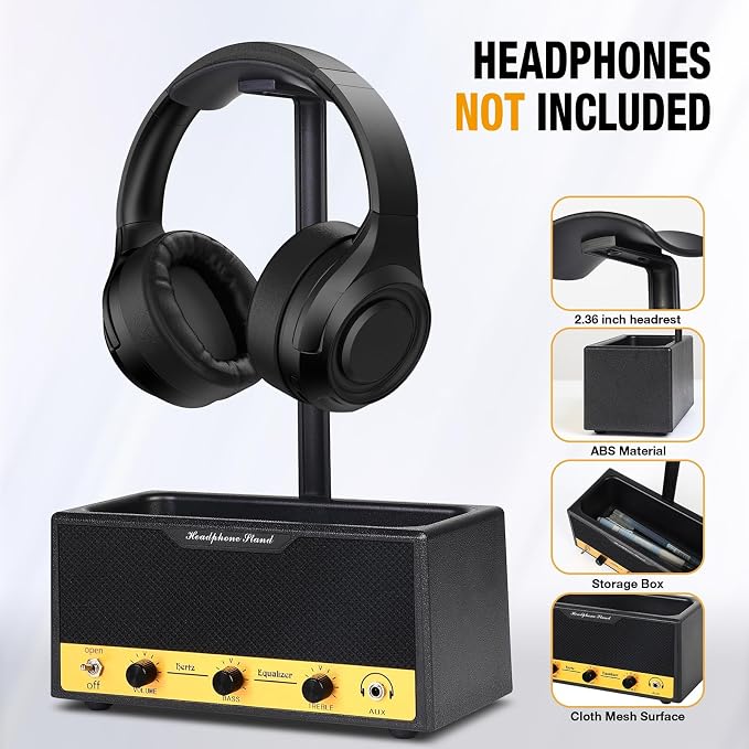 Headphone Stand with Cable Storage, Display Music Lovers' Decorative Items & Suitable Headphone Holder, Contains 1 Base 1 Support Rod 1 Headrest (Cloth Texture Black)