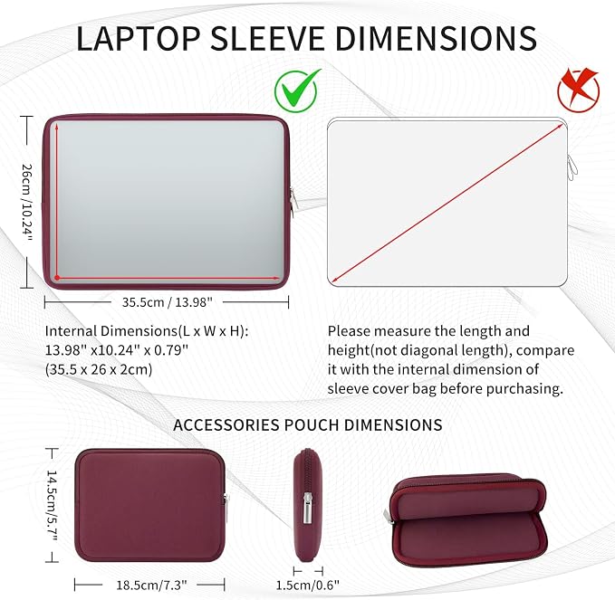RAINYEAR 15 Inch Laptop Sleeve 15" Protective Soft Case Cover Bag with Accessories Pouch, Compatible with 15.4" MacBook Pro/Air A3448 A3241 A2941 A3114 A1938 A1707 A1990 (Red)