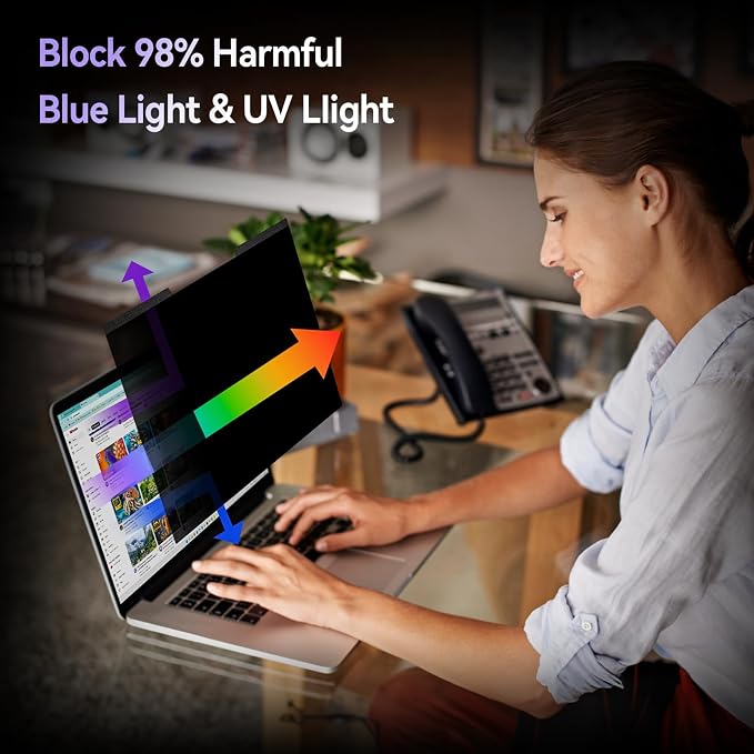 Magnetic Laptop Privacy Screen 14 Inch for 16:9 Computer Monitor, Removable 14” Anti Glare Protector Blue Light Filter Shield Compatible with HP Dell Xps Acer Asus Samsung Lenovo ThinkPad Envy