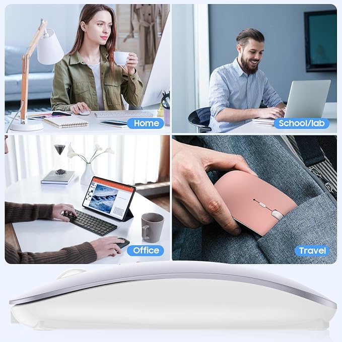 SUNGI Bluetooth Mouse for Laptop/MacBook/iPad/Android PC,Rechargable Quiet Slim Wireless Mouse Jiggler for Windows/Linux/Tablet,Silver
