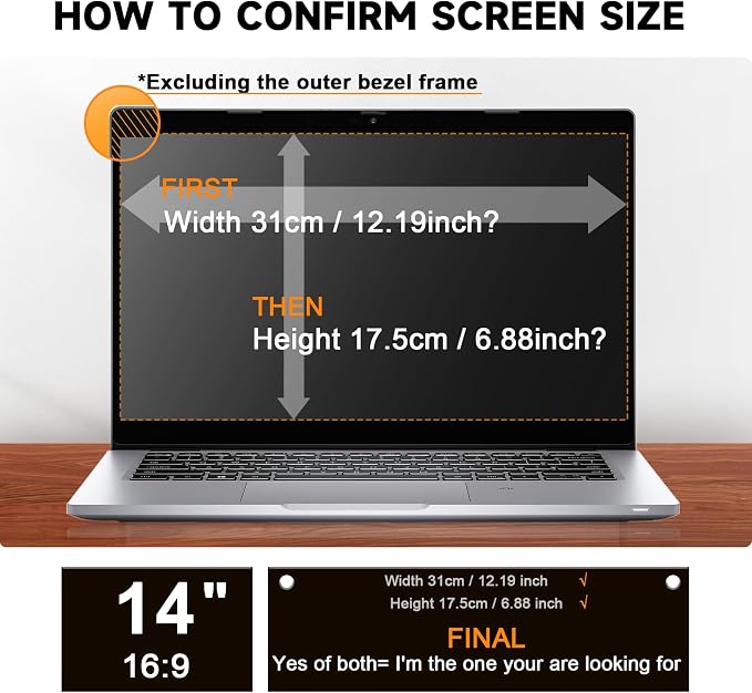 Mamol Laptop Privacy Screen 14 Inch Compatible with Lenovo/HP Envy/Dell/Acer/Asus/Thinkpad, 16:9 Aspect Removable Anti Glare Blue Light Privacy Screen Filter, Computer Monitor Security Shield 14 In