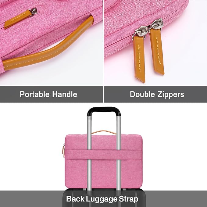 MOSISO 360 Protective Laptop Case 15 inch, 15 inch Laptop Sleeve Compatible with MacBook Air M4 M3 M2 2025 2024 2023, Dell XPS Plus, Side Open Carrying Case with 4 Zipper Pockets&Handle, Rose Red