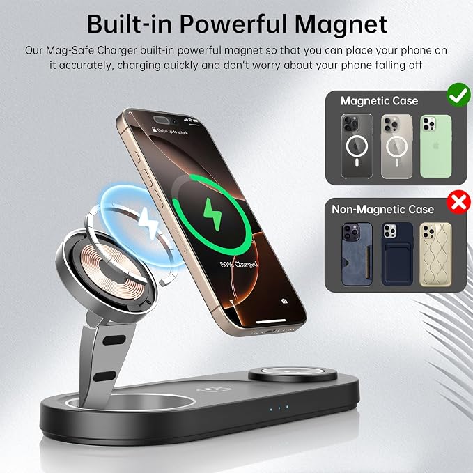 2026 "Mdrndock Magnetic 3 in 1 Charging Station Apple,Foldable Wireless Charger Stand for Mag-Safe for iPhone 17/16/15/14/13/12/Pro Max/Pro/Mini/Plus,Apple Watch Series, Air Pods pro/2/3/4