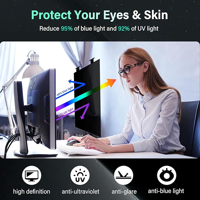 [2 Pack] Magnetic Hanging 24 Inch Computer Privacy Screen for 16:10 Aspect Ratio Widescreen Monitor, Eye Protection Anti Glare Blue Light Computer Monitor Privacy Filter, Removable 24in Protector Film