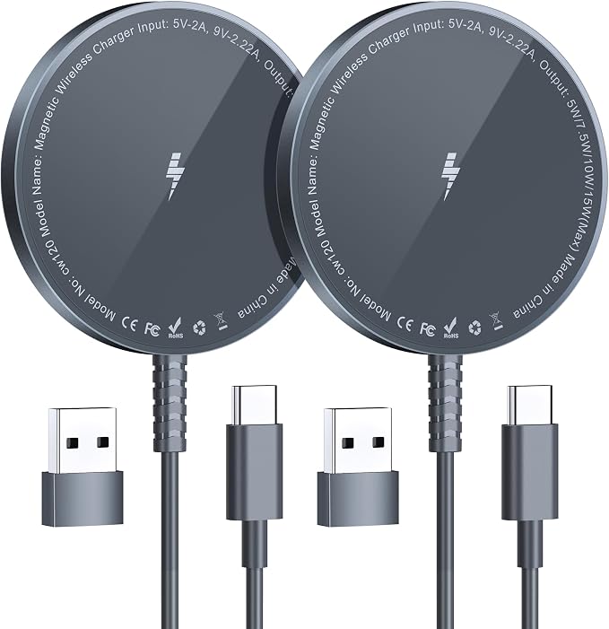 Magnetic Wireless Charger for iPhone: Compatible with Magsafe Charger iPhone 17 16 15 14 13 12 Series & Airpods 4 3 2 Pro-Fast 15W Max Charging Pad Strong Magnet, Dual USB-C/A Ports-Home Office Travel
