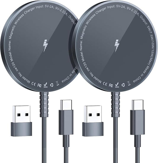 Magnetic Wireless Charger for iPhone: Compatible with Magsafe Charger iPhone 17 16 15 14 13 12 Series & Airpods 4 3 2 Pro-Fast 15W Max Charging Pad Strong Magnet, Dual USB-C/A Ports-Home Office Travel