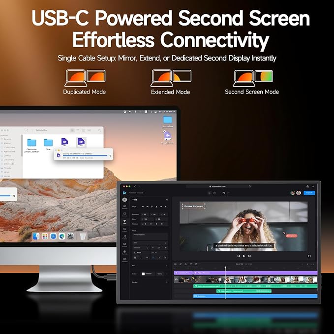 15.6" Portable Monitor 1080P FHD IPS, 250 Nits Brightness, Adjustable Kickstand with VESA Mount, USB-C HDMI, Dual Speakers, Ultra-Slim Travel Laptop Second Screen for Phone PC PS5 Switch