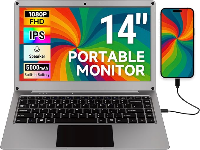 ELECROW Portable Monitor with Keyboard, 14 Inch Lapdock Display with Built-in Battery & RPi5 Adapter, 1080P FHD IPS USB C Computer Monitors Compatible with Raspberry Pi, PC, Phone, Mac, Game Console