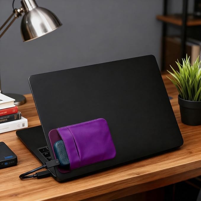 Portable Hard Drive Sleeve 2-Pocket Stick on Pouch with Reusable Adhesive SSD Hard Drives Carrying Case Computer Accessories Pouch Holder for Most Laptop External Solid State Drive Mouse USB Cable
