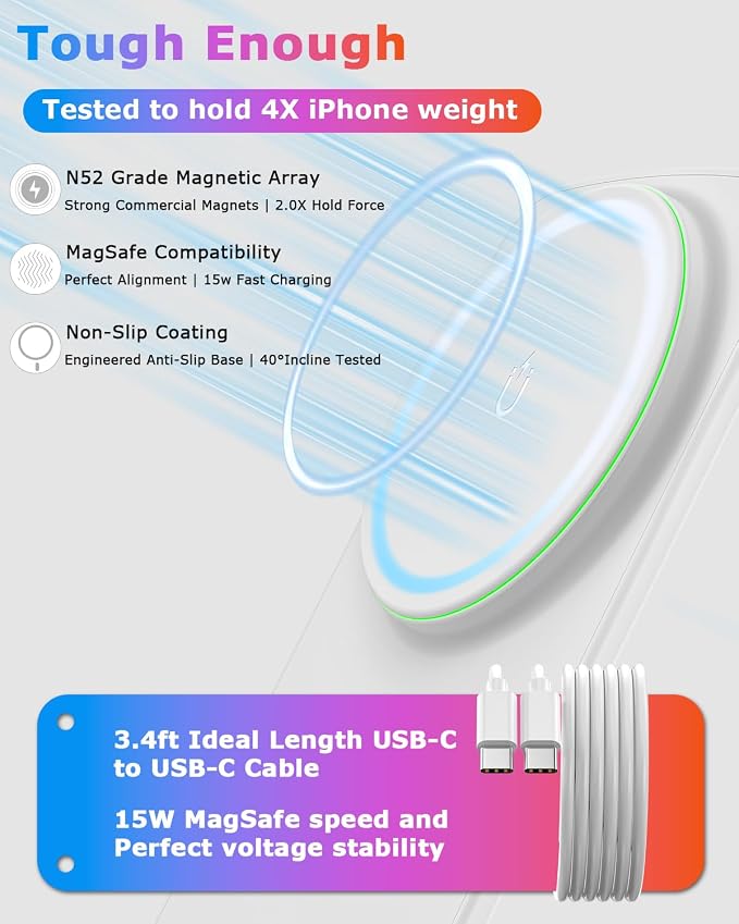 2 Pack Magnetic Wireless Charger for iPhone 15W Phone Charger Stand for iPhone 17/16/15/14/13/12 Series (Lunar White)