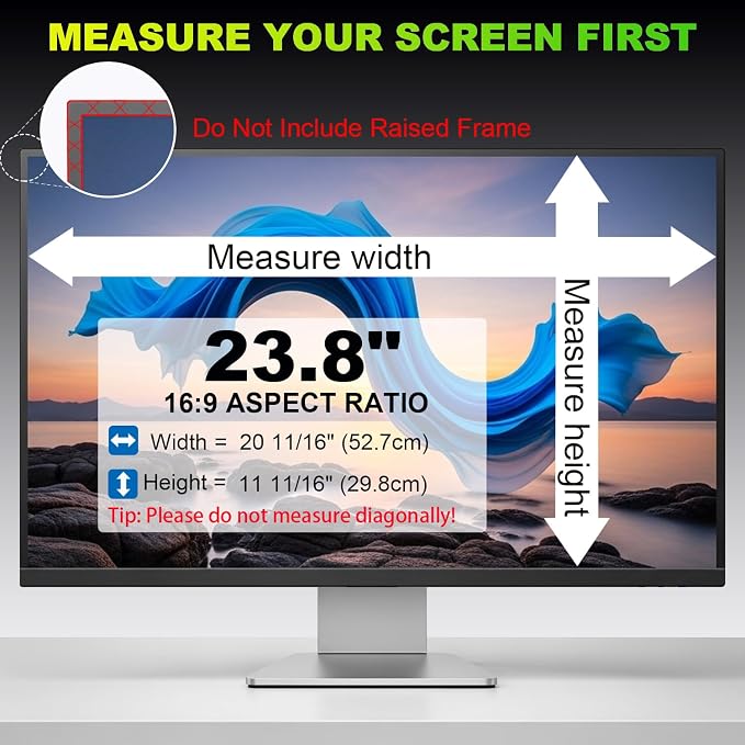 10 Pack Privacy Screen for 23.8 Inch 16:9 (52.7x29.8cm) Computer Monitor - Blue Light Filter & Anti-Glare, Removable Screen Privacy Shield | PC Protector Film for Office