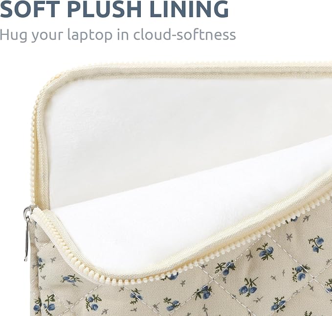Puffy Laptop Sleeve 13 Inch Cute Quilted Laptop Protective Case Padded Floral Computer Sleeve for MacBook (A-Blue, 13 Inch)