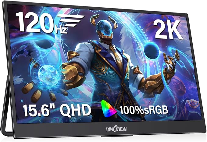 nnoView 15.6" Portable Monitor 120Hz 2K QHD 2160x1440 | 100% sRGB HDR | Second Monitor with 2 USB-C & HDMI Ports |Travel Monitor for Laptop MacBook/Switch/PS5/Xbox(Adapter Not Included)