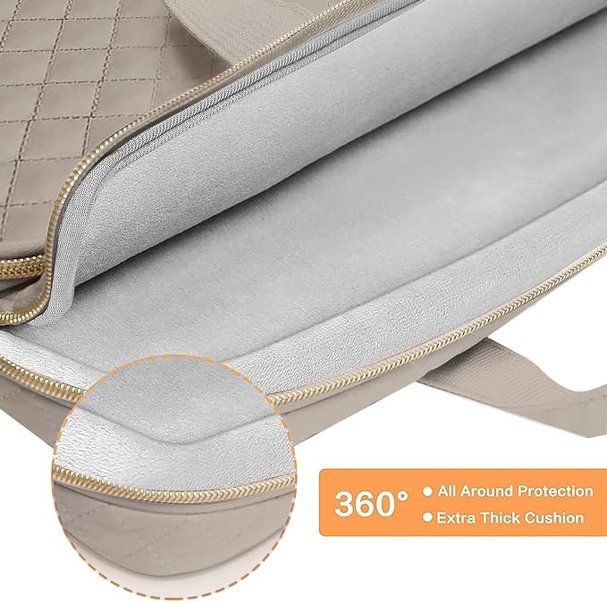 MOSISO 360 Protective Laptop Case 13.3 inch, 13-13.3 inch Laptop Sleeve Compatible with MacBook Air/Pro 13/Pro 14,HP Dell ASUS Lenovo, Square Quilted Bag Cover with 2 Pockets&Handle&Belt, Taupe Brown