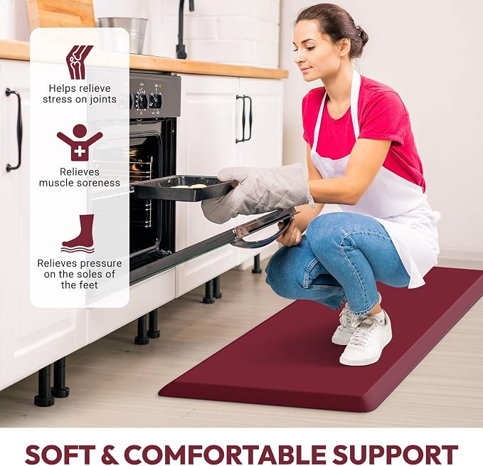 4/5 Inch Thick Kitchen Mat - Cushioned Anti Fatigue Mats for Kitchen Floor - Easy to Clean, Waterproof, Non-Slip Kitchen Rug for Sink, Office, Kitchen (22''x36'' Red)