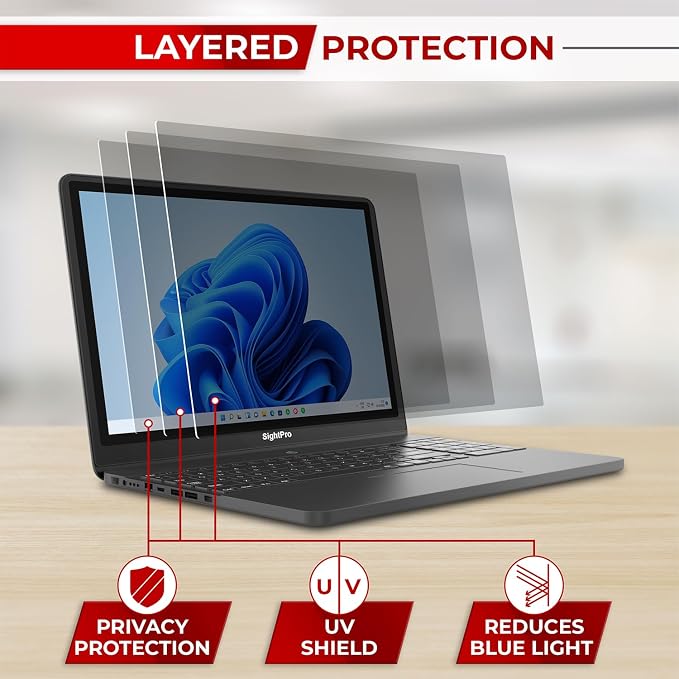 SightPro 13.3 Inch 16:9 Laptop Privacy Screen Filter - Computer Monitor Privacy Shield and Protector - High Clarity