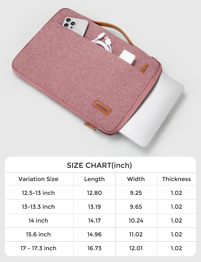 DOMISO 13.3 inch Laptop Case Sleeve Protective Cover Compatible with 14 inch MacBook Pro M4 M3 M2/MacBook Pro Max,13-13.3 inch Dell,Lenovo, HP,Waterproof Computer Cases Bag with Handle,Pink
