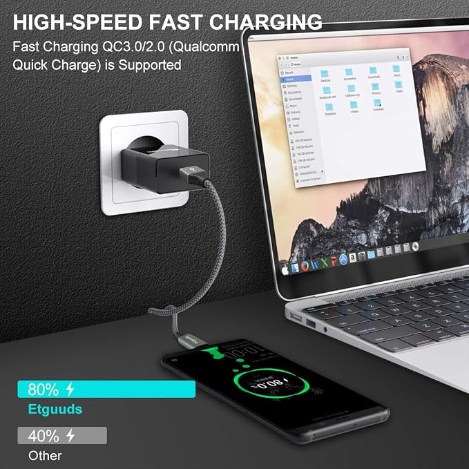 etguuds USB to USB C Cable 1ft, 2-Pack Short USB A to Type C Charger Cord Fast Charging for Samsung Galaxy A17 A16 A15 A26 A36 A56, S25 S24 S23 S22 S21 S20 S10 Note 20, for iPhone 17 16 15, Moto