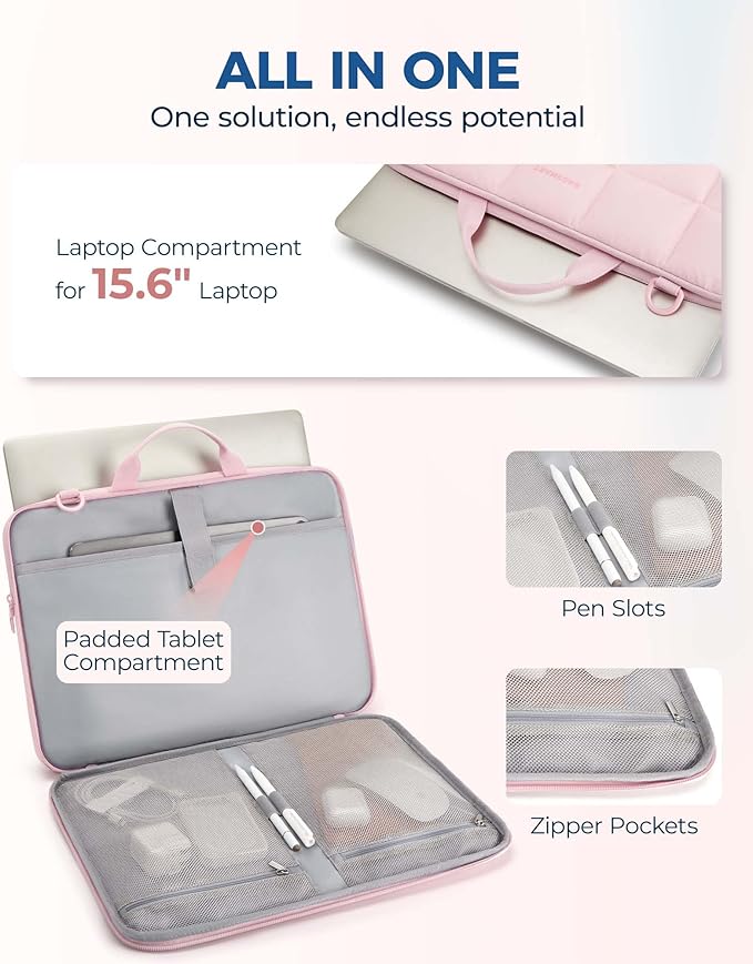 BAGSMART Laptop Case with Handle, Puffy Laptop Sleeve Bag for Women, MacBook Case for Dell, HP, Lenovo, MacBook Air/Pro, 15-15.6 inch, Pink
