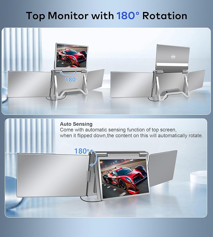 Portable Monitor Laptop Screen Extender, FHD IPS Triple Screen Laptop Monitor Extender, 1 Cable for 3 Screens Travel Monitor for 12"-16.5" Laptops, fit for Win and Mac