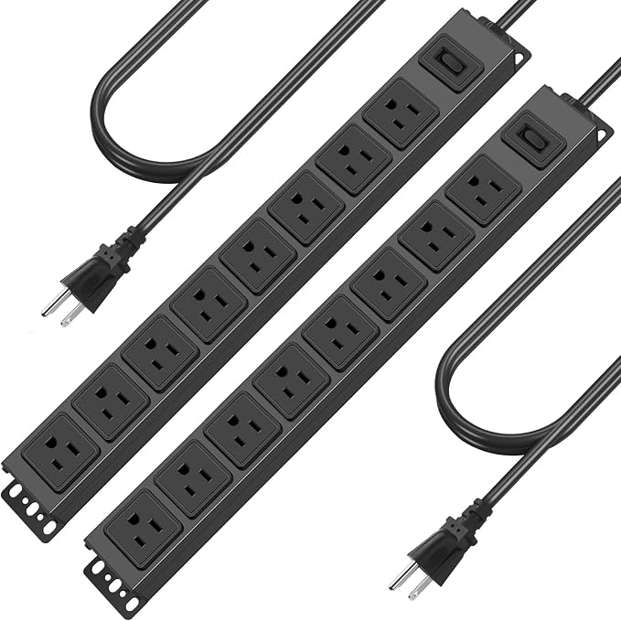HHSOET 2 Pack Magnetic Mount Power Strip, 8 Outlet Mountable Socket, Metal Heavy Duty Surge Protector, Gaming Table Outlet, Easy to Fix Without Drilling or Taping, 10FT Extension Cord.(Black)