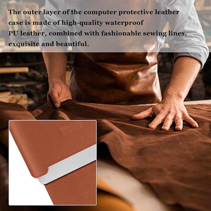 15-15.6 inch Laptop Sleeve Protective Case for MacBook Air/Pro 15" (M5/M4/M3/M2), [3 in 1] PU Leather Laptop Waterproof Slim Cover with Stand and Mouse for MacBook Pro (15") - Brown