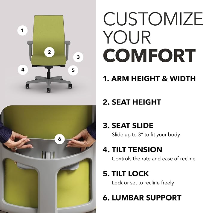 HON Ignition 2.0 Mid Back Task Chair, Spectrum Mesh, Advanced Synchro-Tilt Control, Office Chair with Lumbar Support, Height and Width Adjustable Arms, Titanium Frame, Pear