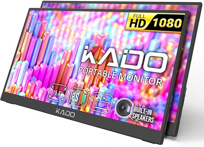 Kado 2-Pack 15.6 Inch FHD Portable Monitor for Laptop, 1080p Second Display IPS 1920x1080, 45W Charging HDMI USB-C Laptop Screen Extender, Kickstand for PC, Mac, Dex, Tablet, Xbox, PS4/PS5, Switch