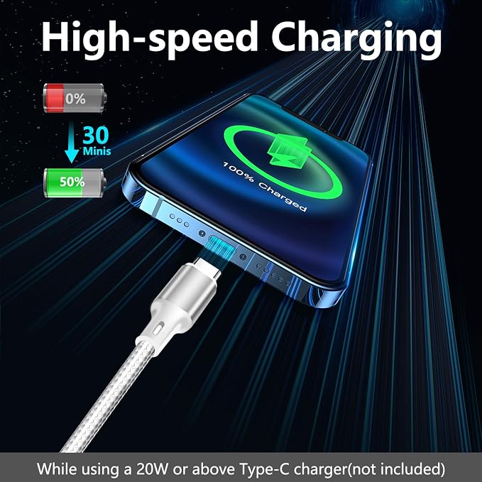 USB C to USB C Charger Cable, 5 Pack [3/3/6/6/10ft] Type C Fast Charging Cord High Data & Transfer Wire Compatible for iPhone 17/16/15 Plus/Pro Max iPad Pro Air Ps5 Controller Samsung Galaxy(Silver)