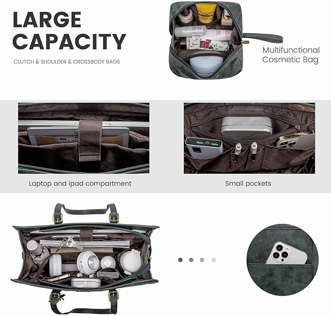 LOVEVOOK Laptop Bag for Women Vintage Leather Work Tote 15.6 inch Large Capacity Computer Bag with Clutch Purse for Teacher,Office,Casual