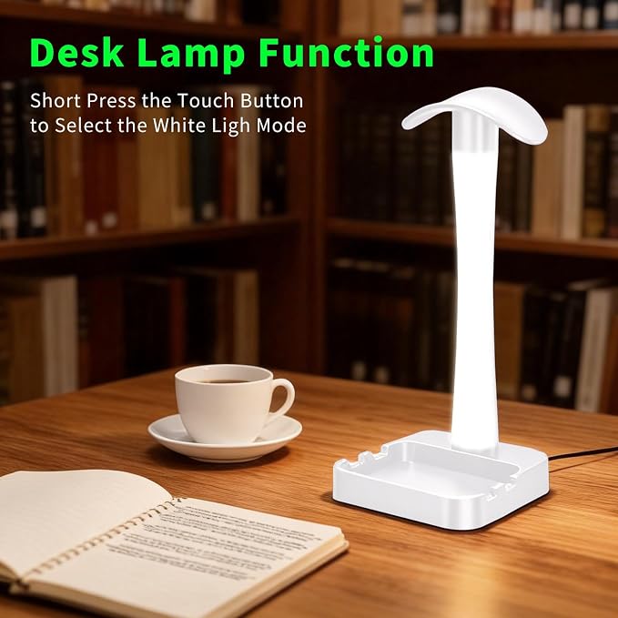 Headphone Stand with Charger,Gaming Headset stand with RGB Light Mode,For Airpod Max Stand,Desk Lamp,Phone Holder,Tablet Holder,desktop organizer,Gifts for Gamers & Music Lover (White)