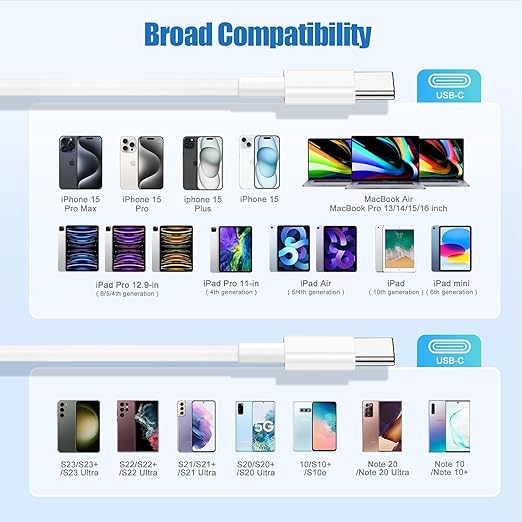 LOFPYE 3-Pack 10FT 60W USB C to USB C Cable, Type C to Type C Cable,Fast Charging Cable for iPhone 16 15 Pro Plus Pro Max，for Galaxy S24 S23, for iPad Pro/Air, for MacBook Pro/Air and More