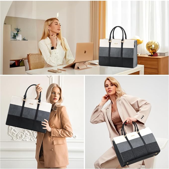 LOVEVOOK Laptop Bag for Women 17.3 Inch Laptop Tote Bag Vintage Leather Work Bags for Women Professional Computer bag | Two-piece set