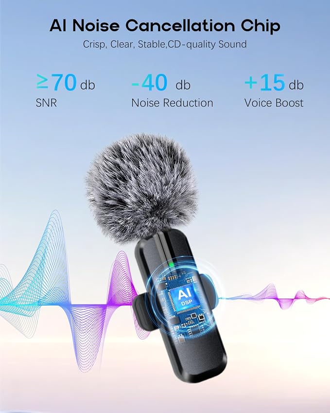 Wireless Mini Microphone for iPhone - Lavalier Microphone for Video Recording, 2 Pack Noise Reduction Clip-on Mini Lapel Mic for Tiktok YouTube Vlog Lives Podcast(iPhone 14 & Below)