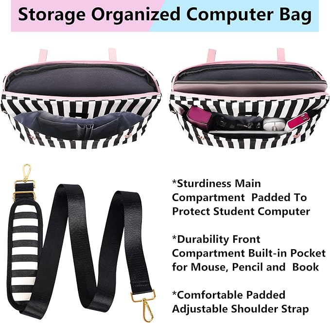 MATEIN Laptop Bag for Women, 17 inch Cute Computer Briefcase Laptop Carrying Case, Lightweight Messenger Sleeves Shoulder Work Tote Bag with Bow & RFID Pocket Gifts for College Office Business, Pink