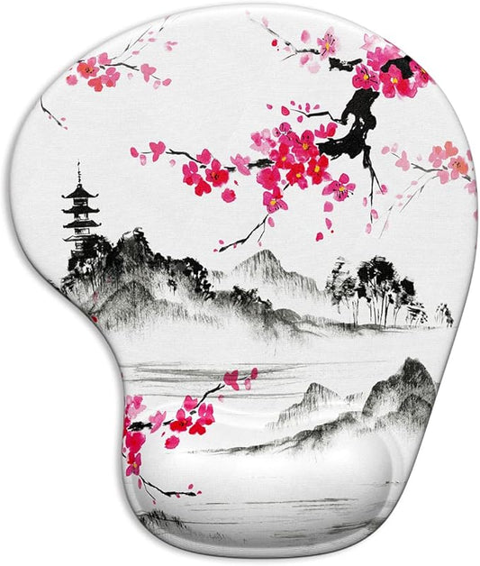 ITNRSIIET Ergonomic Mouse Pad with Gel Wrist Support Wrist Rest Smooth Surface Non-Slip PU Base Comfortable Office Supplies Pain Relief, 9.5 x 8 inches, Sakura