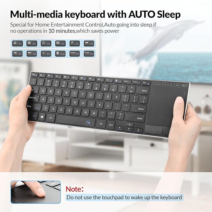 Rii 2.4G Wireless Keyboard,Bluetooth Keyboard(BT 5.1+2.4G),Aluminium Alloy Portable with Touchpad for Computer,PC,Tablet,iPad,Android TV Box,Smart TV,Windows,Mac (Black)