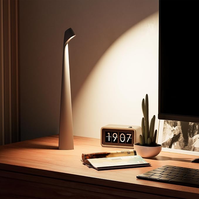 HAPYGI Portable Cordless LED Desk Lamp,Rechargeable Wireless Table Lamp, 3-Level Brightness, Patio Table Lamp, Bedside Night Light, Dining Room Ambient Light, Reading Light (Grey)