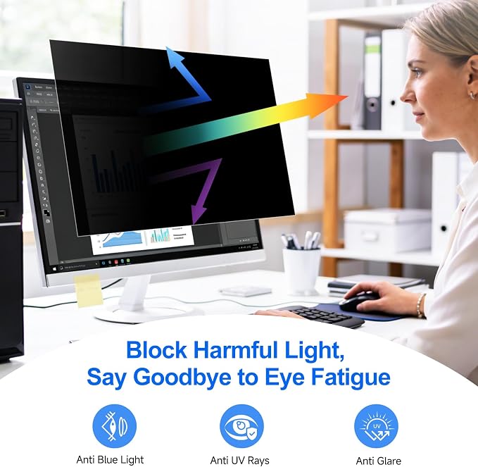 [2-Pack] Privacy Screen For Computer Monitor, 20.1-Inch 16:10 Aspect Ratio; Anti Spy/Bule Light/Glare And Eye Protection, 2 Install Ways Removable For Office, Airport, Cafe And Other Public Area; Diagonal 20.1 Inches, Width 17.04 Inches, Height 10.65 I...
