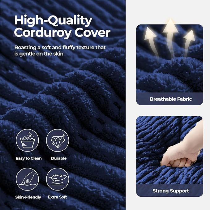 Round Pouf Ottoman Stuffed Corduroy Poufs Foot Rest with Foam Filling Fluffy Pouf Storage Ottoman Relax Stool for Living Room Couch 20 X 15 Inches, Blue