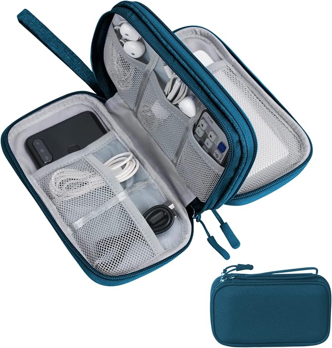Skycase Electronic Organizer Travel Case - Waterproof Travel Cord Pouches for Organization, Cable Organizer, All-in-One Double Layers Storage Bag for Accessories, Charger, Cable, Green - Medium