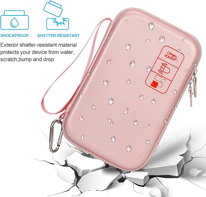 Elonbo Hard Travel Cords Organizer Universal Small Electronic Accessories Carrying Case for Chargers Cable MacBook Adapter Magic Mouse Apple Pencil USB Flash Disk Tech Portable Storage Bag, Rose Gold