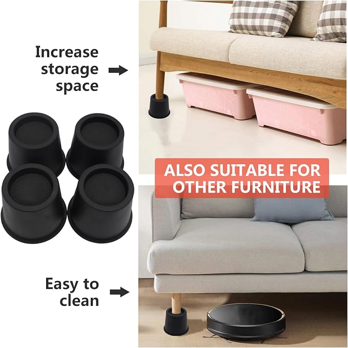 6 Pack Bed Risers 4 inch Heavy Duty Furniture Risers, Table Risers Bed Lifts Risers for Sofa, Couch, Desk, Cabinet, Bed Frame Risers Supports Up to 3,600 Lbs Black