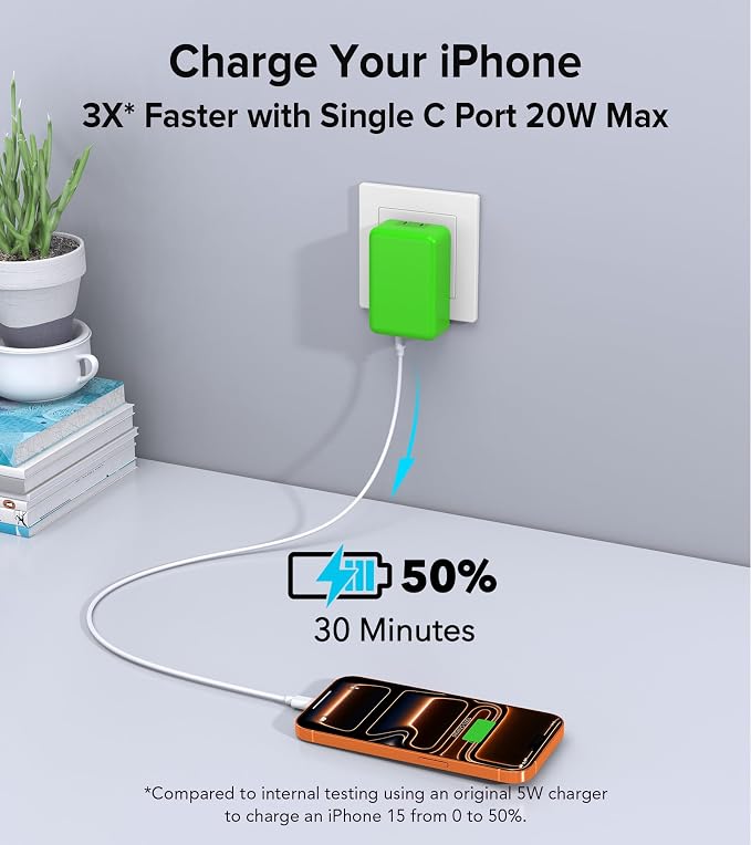 Flat USB C Charger Block, 2-Pack 40W USB C Fast Charging Block 4-Port Dual PD+QC Power Adapter Double Charger Block Multiport Type C Cube Multiple Wall Plug for iPhone 17 16 15 14 13 12 Pro Max(Green)