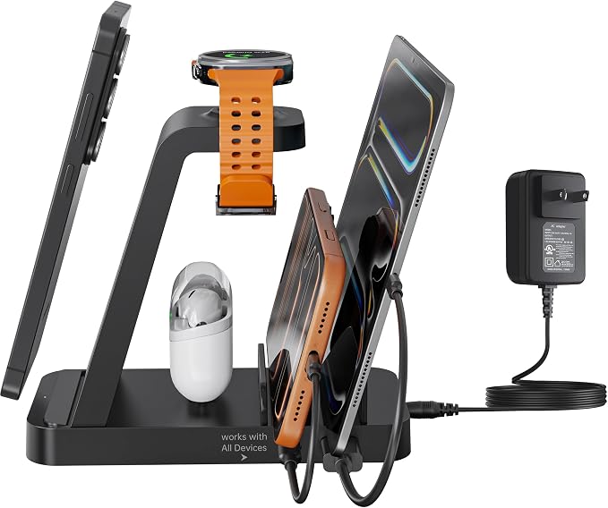 Wireless Charger for Samsung, 5 in 1 Fast Charging Station Dock Stand Compatible with Galaxy S26 Ultra S25 S24, Galaxy Watch 8 7 6 5 4, Multi Devices Wireless Charger for Samsung Phone Watch Earbuds