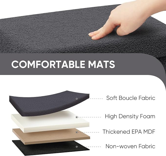 PINPLUS Storage Ottoman Cube Sherpa Ottoman Foot Rest,Small Foldable Portable Boucle Ottomans, Faux Teddy Fur, Grey 16.5"x12.6"x12.6"