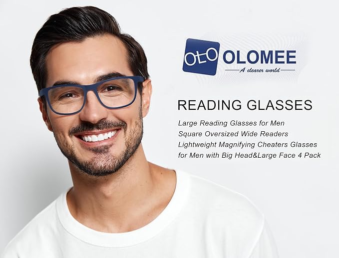 Blue Light Blocking Reading Glasses Men Large Wide Oversized Square Computer Readers Glasses for Big Head/Large Face