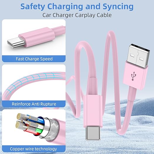 2Pack 6FT USB to USB C Cable for iPhone 17 16 15 Charger Cord, for Apple 17 16 15 Pro/Pro Max/Plus Type C Cord, for iPad Pro 12.9/11, Air 5th/4th Gen, Car Carplay Charging Cable for Android(Pink)